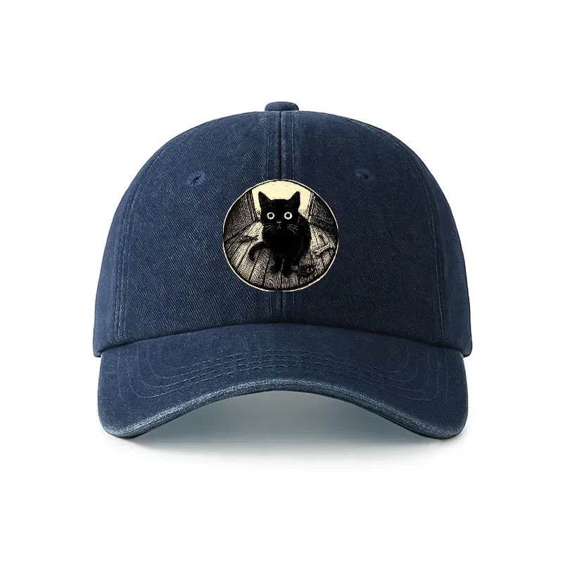 Black Cat Cap with Traditional Motifs
