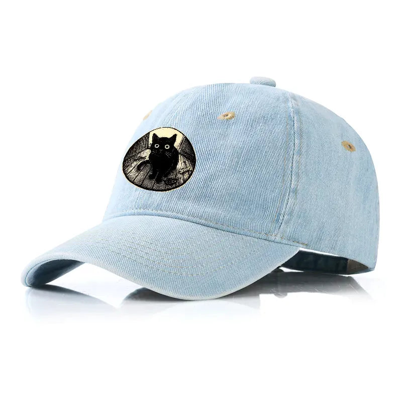 Black Cat Cap with Traditional Motifs