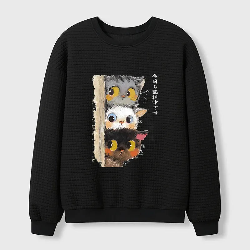 Three Cats Waffle Sweatshirt Gift Idea