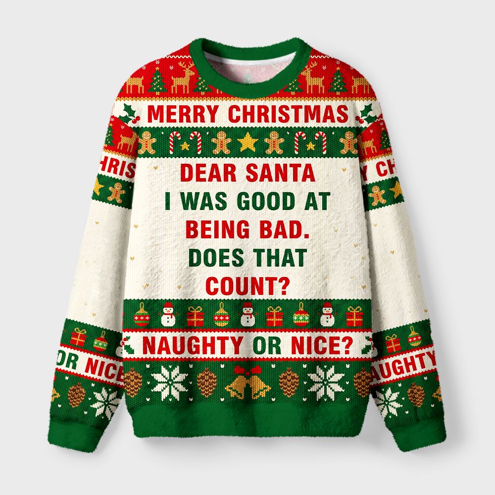 Kyoto-Lion Good At Being Bad Fuzzy Christmas Ugly Sweatshirt