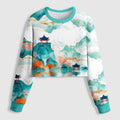 Kyoto-Lion Serene Chinese Mountain Landscape Women's Fuzzy Cropped Sweatshirt