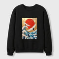 Kyoto-Lion Cranes And Waves Ukiyo-e Waffle Sweatshirt