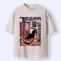 Kyoto-Lion Warm Lantern Izakaya Black Cat Food Art Print Washed T-Shirt