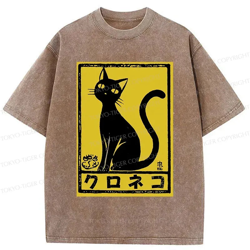 Vintage Black Cat Washed T-Shirt On Sale