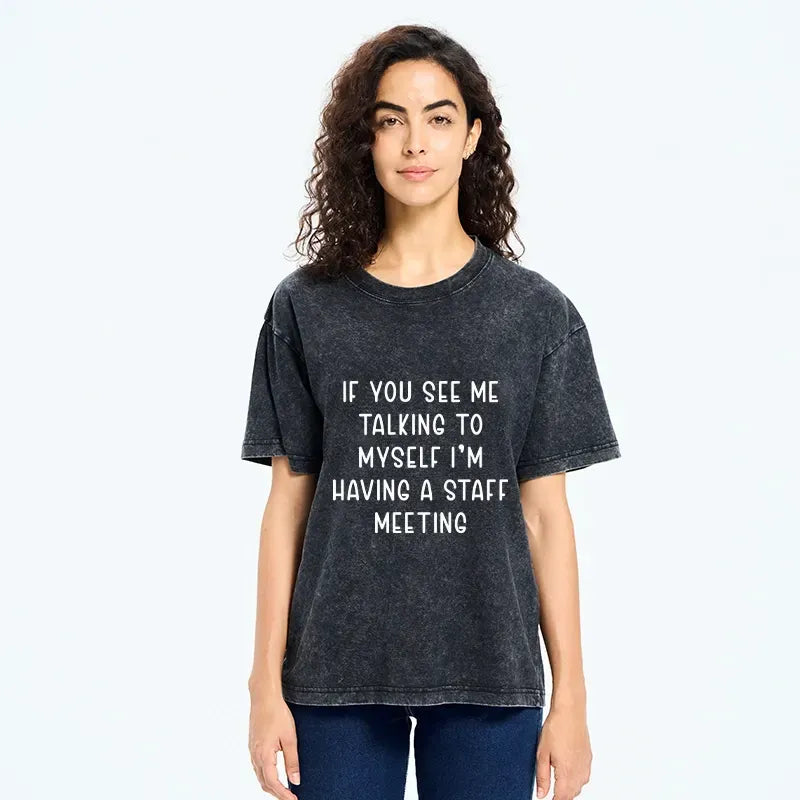Kyoto-Lion My Staff Meeting Is Self Talk Washed T-Shirt