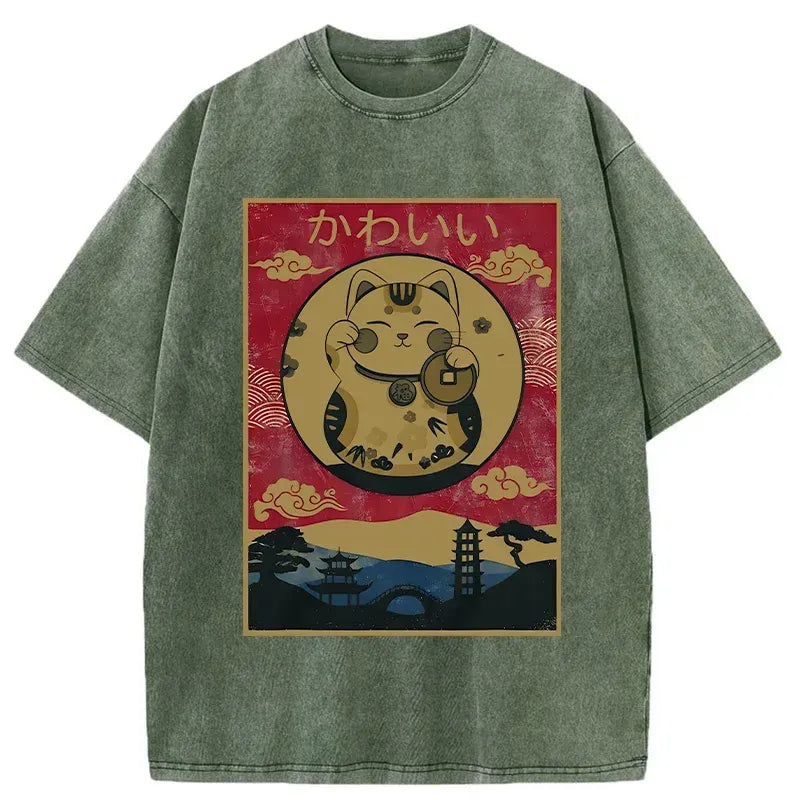vintage lucky cat shirt for daily wear