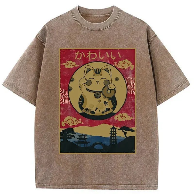 japanese lucky cat t-shirt on sale