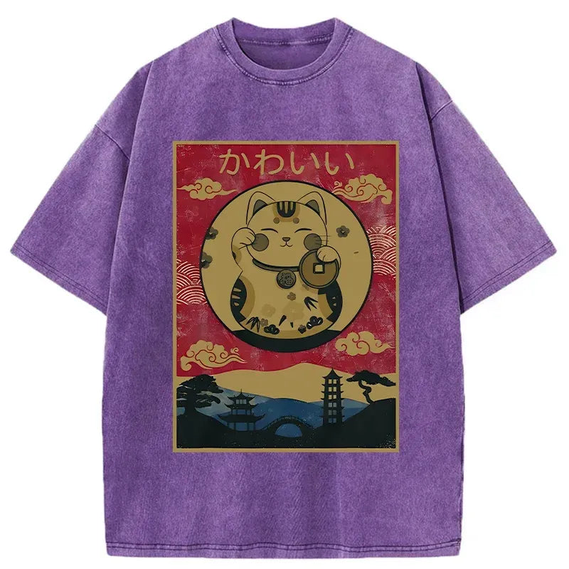 japanese lucky cat t-shirt on sale
