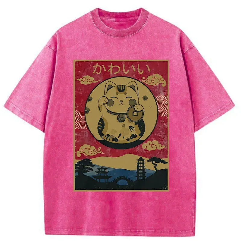 japanese lucky cat t-shirt on sale