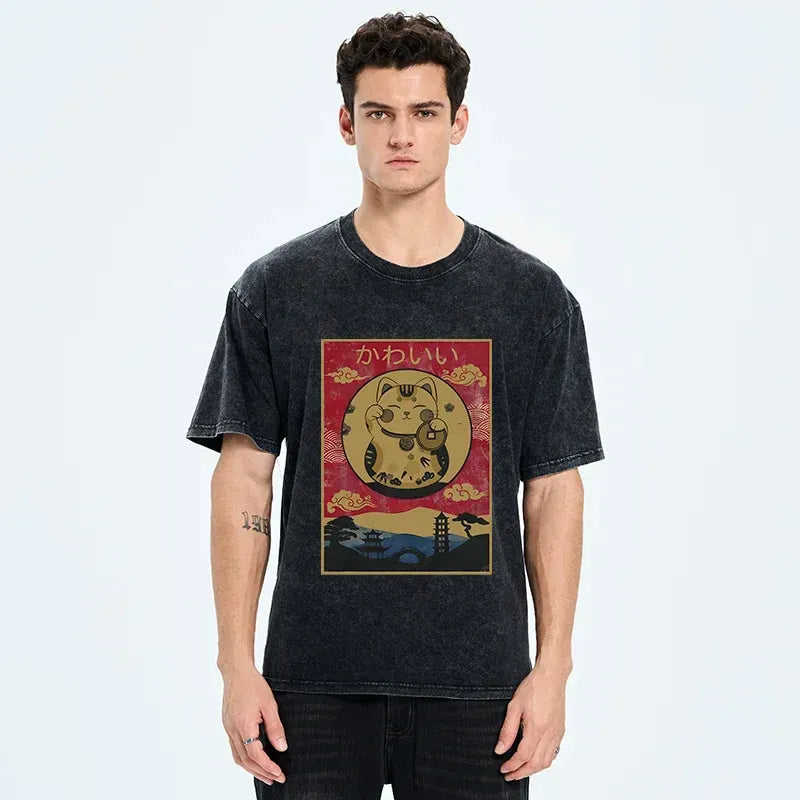 japanese lucky cat t-shirt on sale