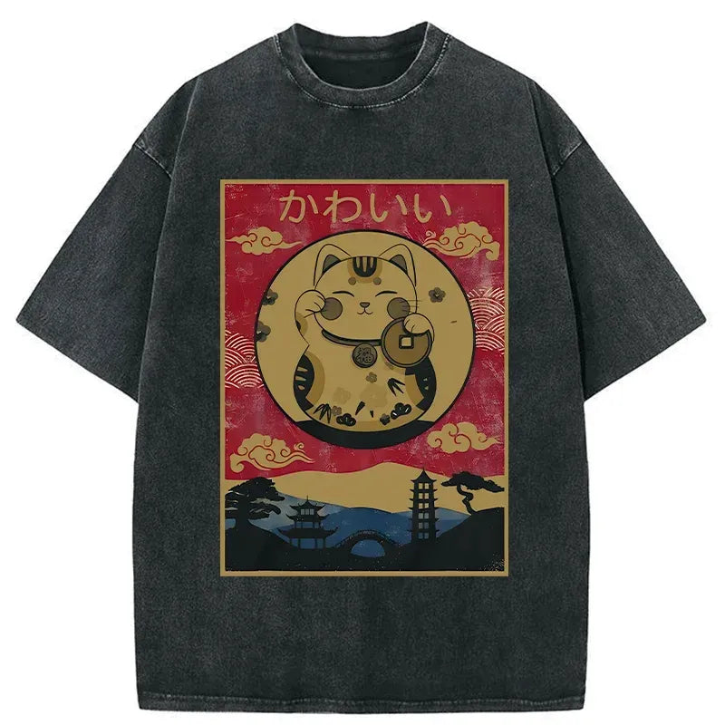 vintage lucky cat shirt for daily wear