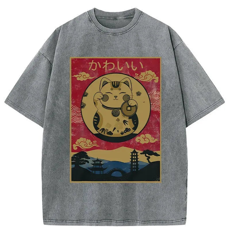 vintage lucky cat shirt for daily wear