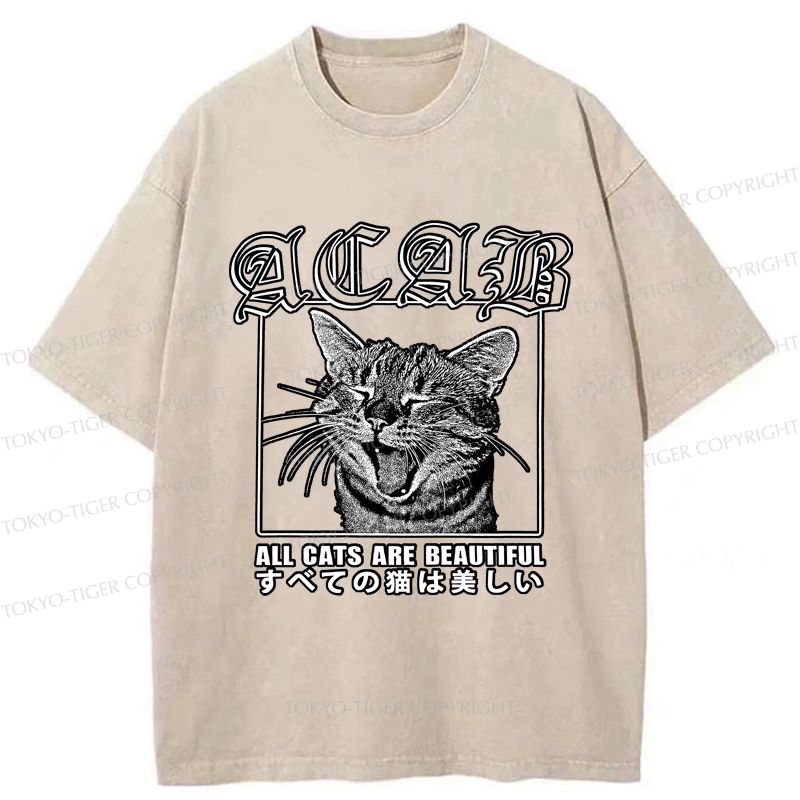 Kyoto-Lion Beautiful Funny Cat ACAB Washed T-Shirt