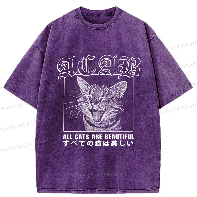 Kyoto-Lion Beautiful Funny Cat ACAB Washed T-Shirt