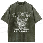 Japanese Funny Cat Washed T-Shirt