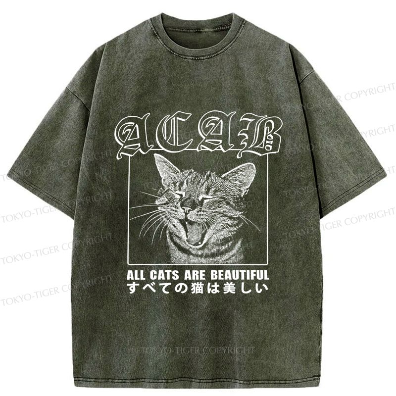 Japanese Funny Cat Washed T-Shirt