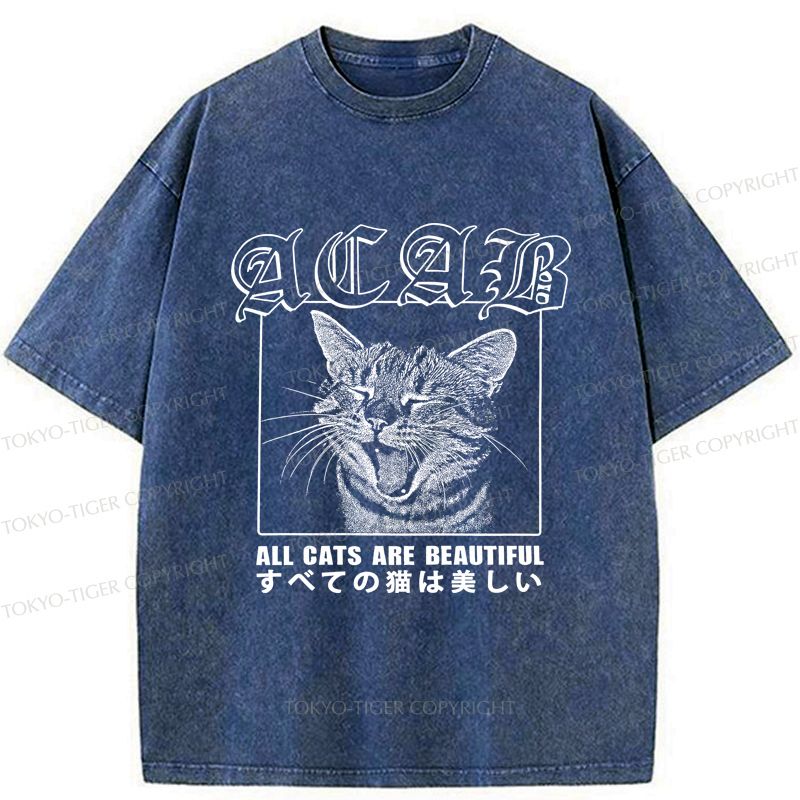 Kyoto-Lion Beautiful Funny Cat ACAB Washed T-Shirt