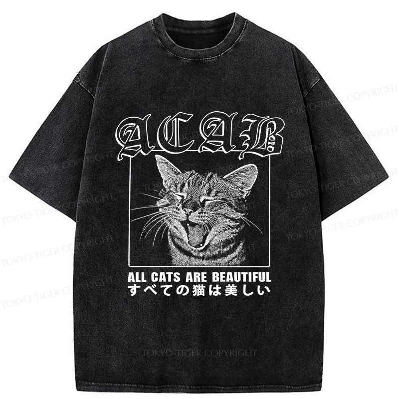 Japanese Funny Cat Washed T-Shirt