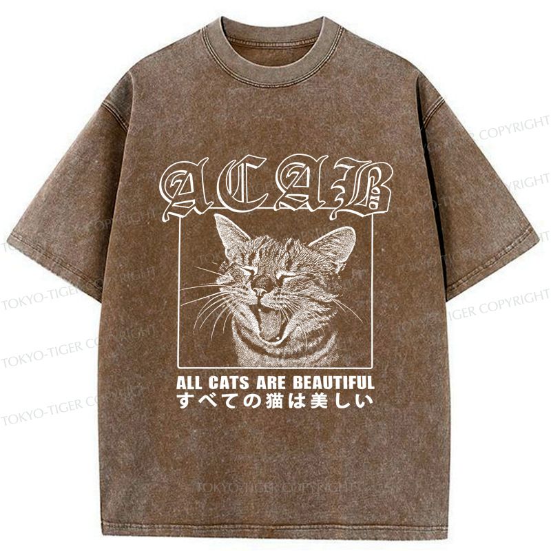 Kyoto-Lion Beautiful Funny Cat ACAB Washed T-Shirt