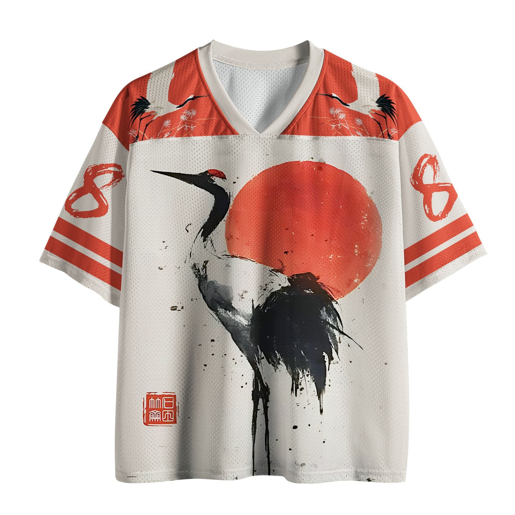 Kyoto-Lion Retro Japanese Red-crowned Crane Mesh Jersey