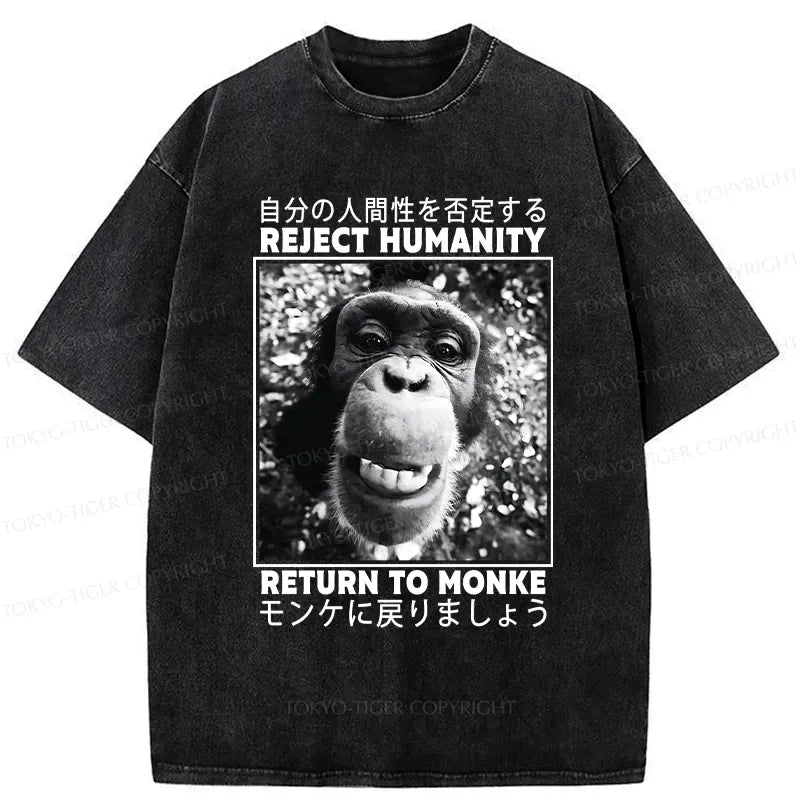 Kyoto-Lion Funny Back To Monkey Washed T-Shirt