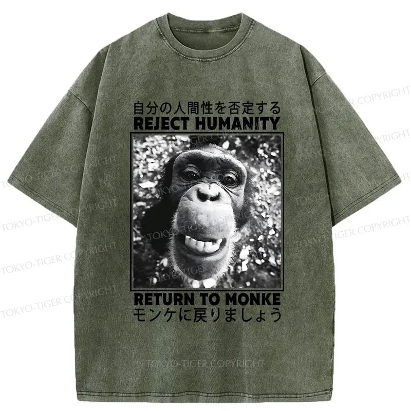 Kyoto-Lion Funny Back To Monkey Washed T-Shirt