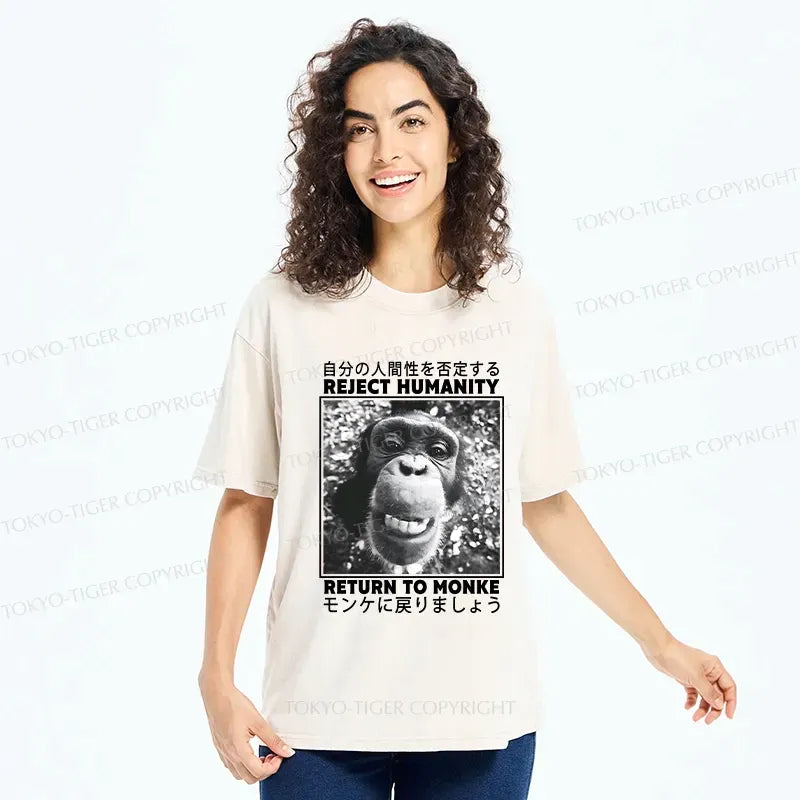 Kyoto-Lion Funny Back To Monkey Washed T-Shirt
