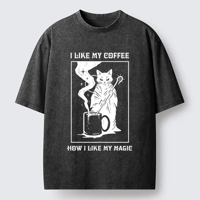 Kyoto-Lion Wizard Cat Brewing Magic Coffee Washed T-Shirt