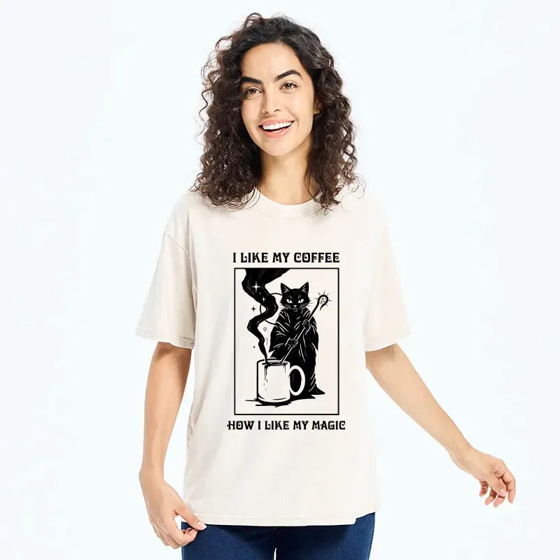 Kyoto-Lion Wizard Cat Brewing Magic Coffee Washed T-Shirt