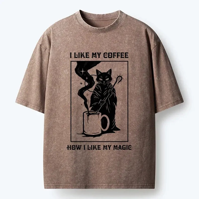 Kyoto-Lion Wizard Cat Brewing Magic Coffee Washed T-Shirt