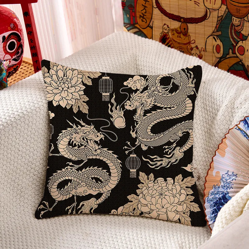 Kyoto-Lion Two Dragons Playing With A Pearl Cushion Pillow