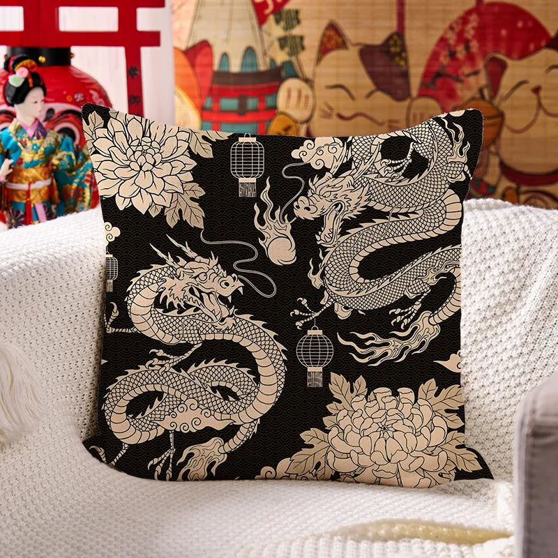 Kyoto-Lion Two Dragons Playing With A Pearl Cushion Pillow