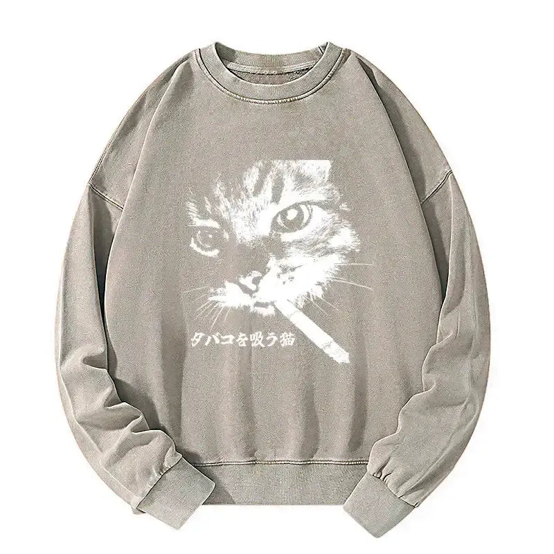 Japanese Vintage Cat Sweatshirt Free Shipping