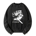 Retro Cat Washed Sweatshirt for Streetwear