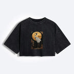 Kyoto-Lion Vintage Japanese Crane Kanji Women's Washed Crop T-Shirt