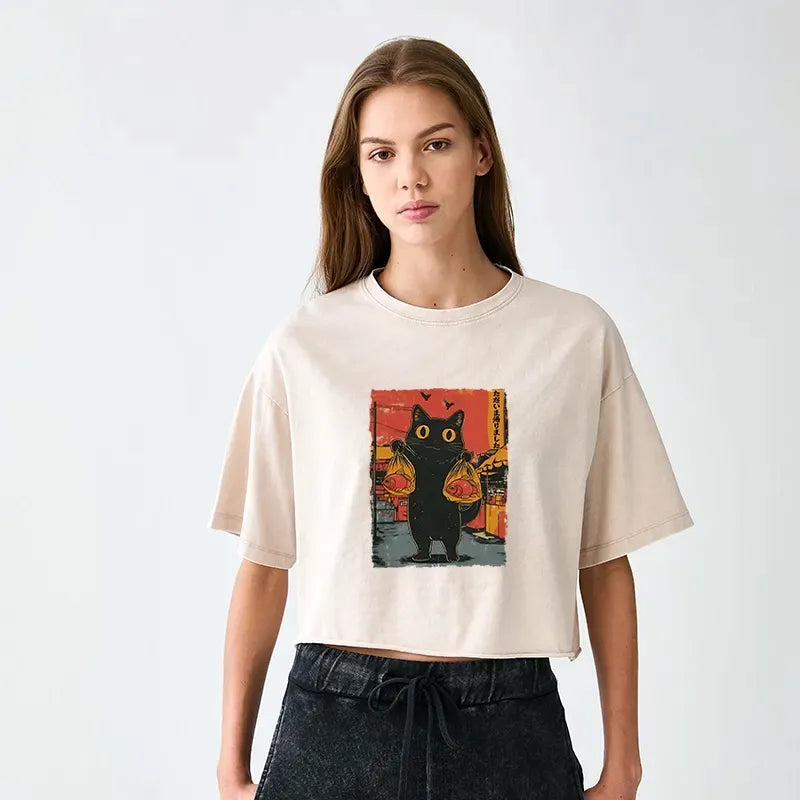 Kyoto-Lion Cat Fishing Vintage T-Shirt
