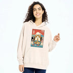 Kyoto-Lion Funny Orange Cat Eating Ramen Japan Washed Hoodie