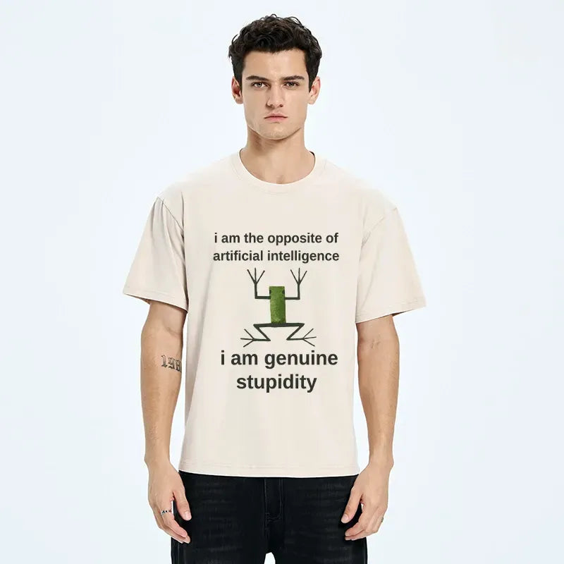 Kyoto-Lion Genuine Stupidity Frog Meme Washed T-Shirt
