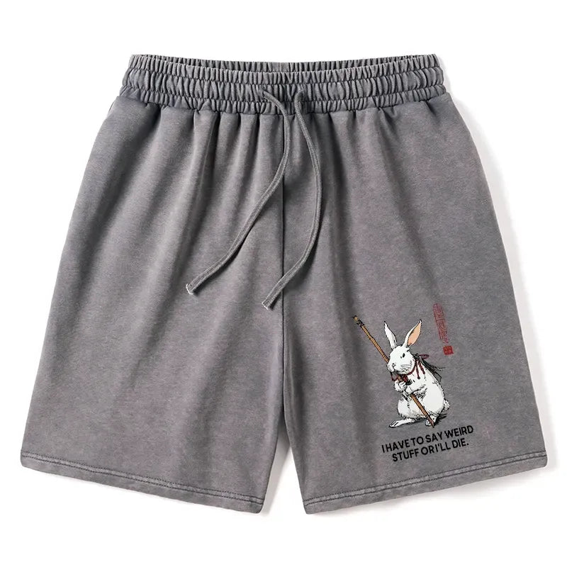 Kyoto-Lion Rabbit Gotta Say Weird Stuff Or Die Washed Shorts