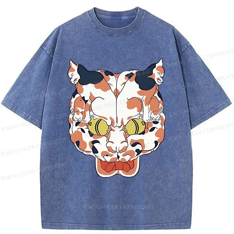 Kyoto-Lion Complex Retro Cat Washed T-Shirt