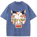 Kyoto-Lion Complex Retro Cat Washed T-Shirt