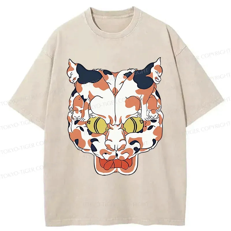Kyoto-Lion Complex Retro Cat Washed T-Shirt