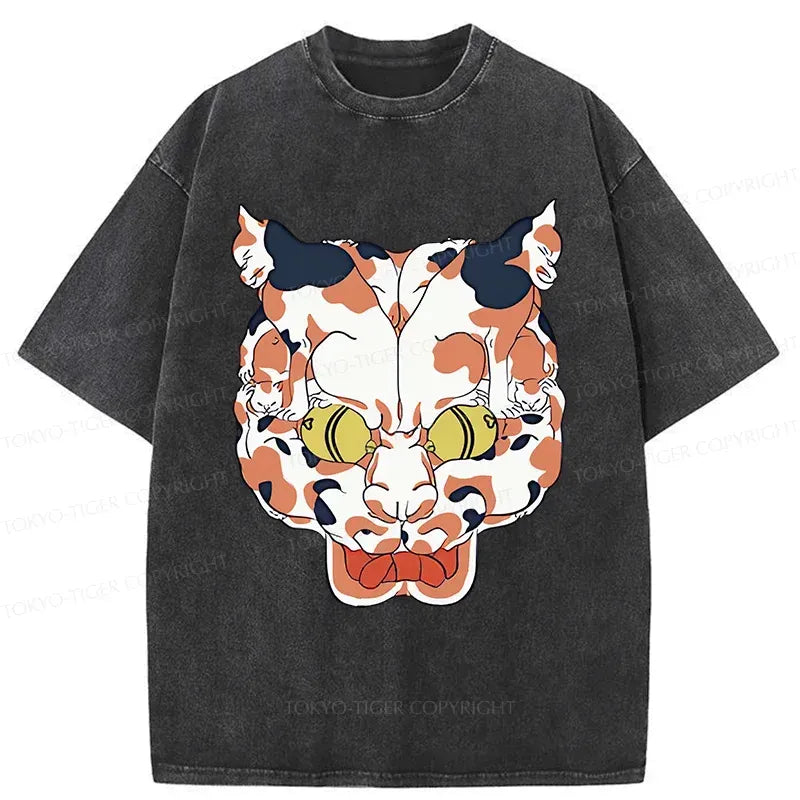 Kyoto-Lion Complex Retro Cat Washed T-Shirt