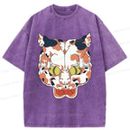 Kyoto-Lion Complex Retro Cat Washed T-Shirt