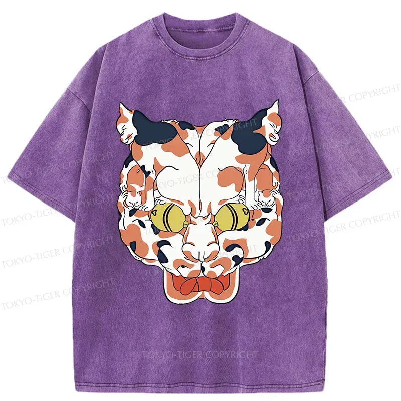 Kyoto-Lion Complex Retro Cat Washed T-Shirt