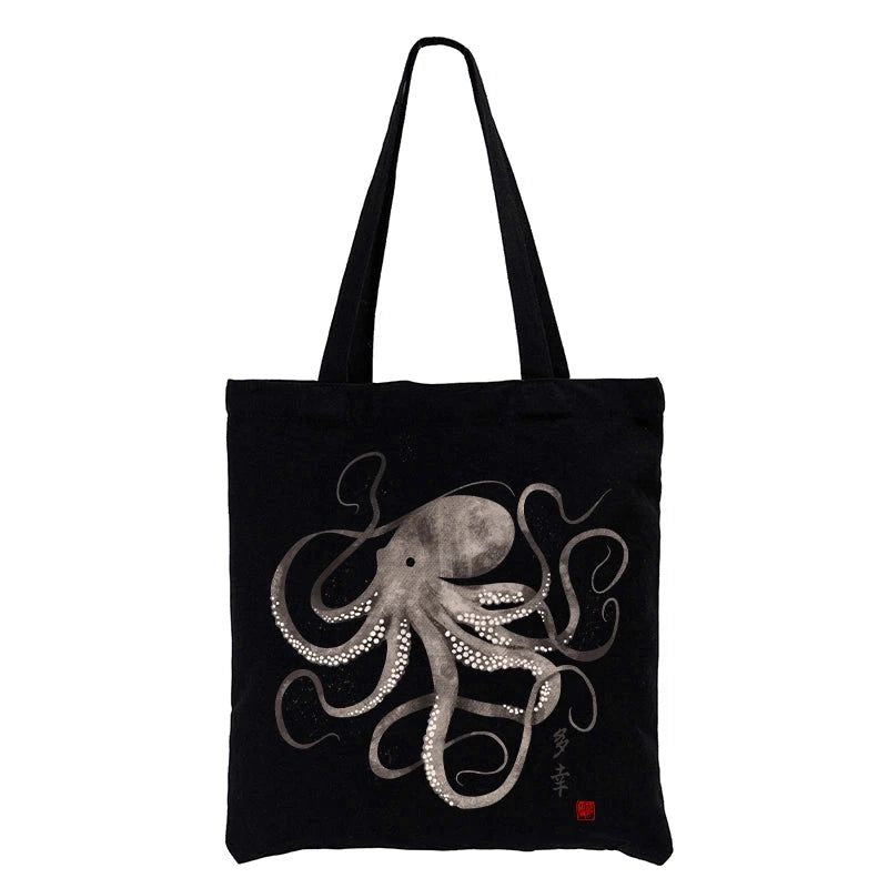 Kyoto-Lion Octopus Japanese Calligraphy Tote Bag