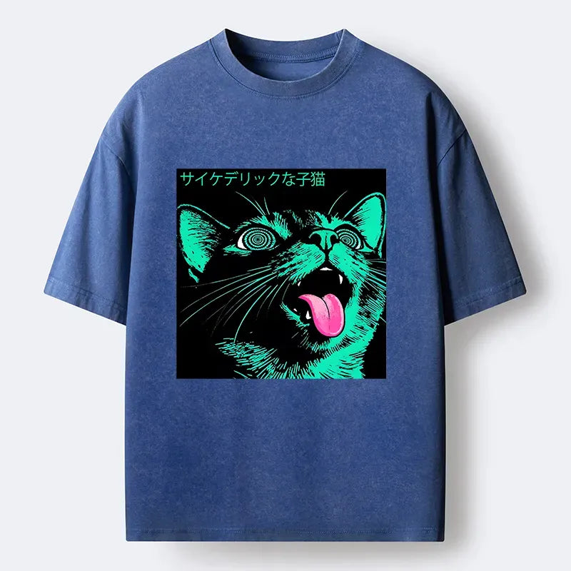 Kyoto-Lion Psychedelic Kitten Washed T-Shirt