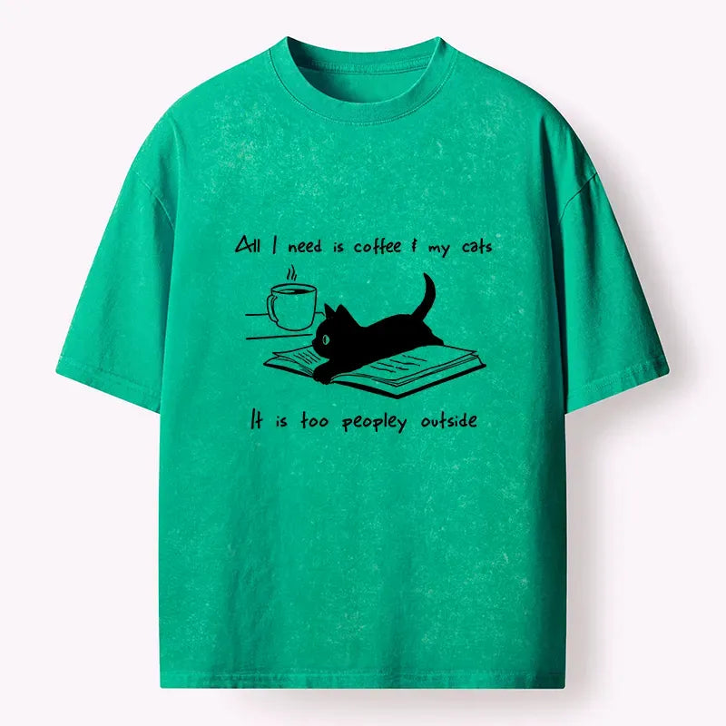 Washed Cotton Cat Tee for Summer
