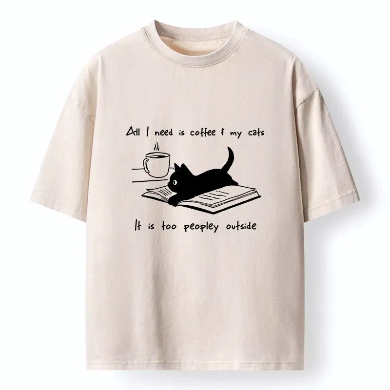 Washed Cotton Cat Tee for Summer