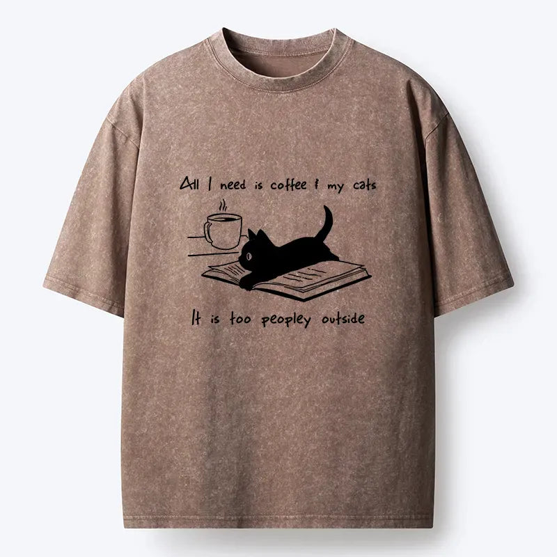 Kyoto-Lion I Need Is Coffee And My Cat Washed T-Shirt